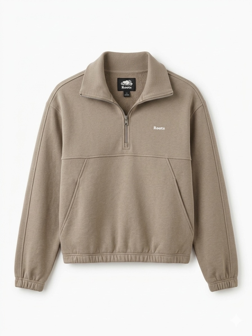 Roots‎ Quarter Zip Pullover Sweatshirt Tan Beige Size Small